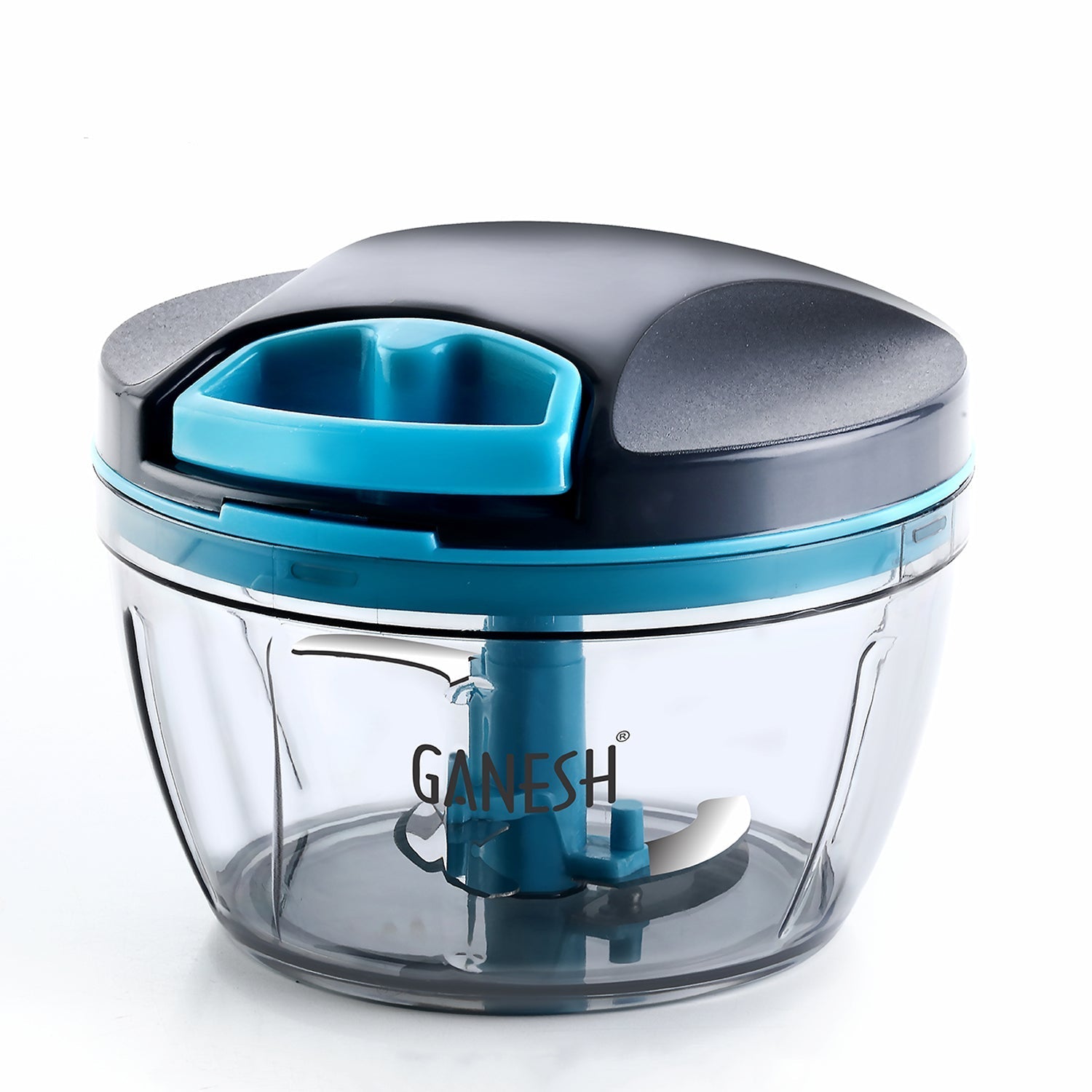 Ganesh Wonder Chopper, 470 ml, grey color, shown from multiple perspectives. Ganesh Wonder Chopper, 470 ml, grey color, shown from multiple perspectives.